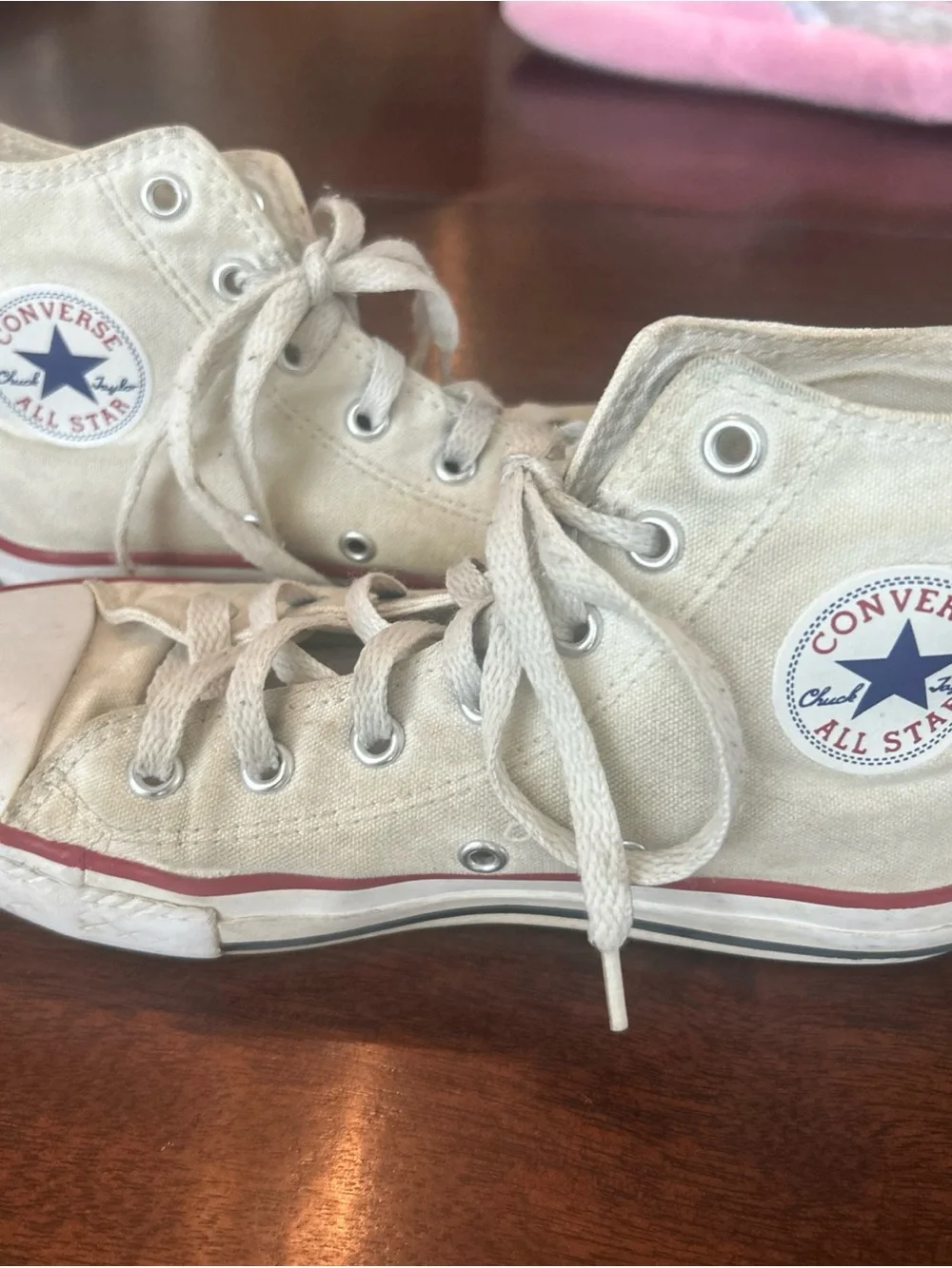Converse Kids Cream High-Top Sneakers with Red Trim